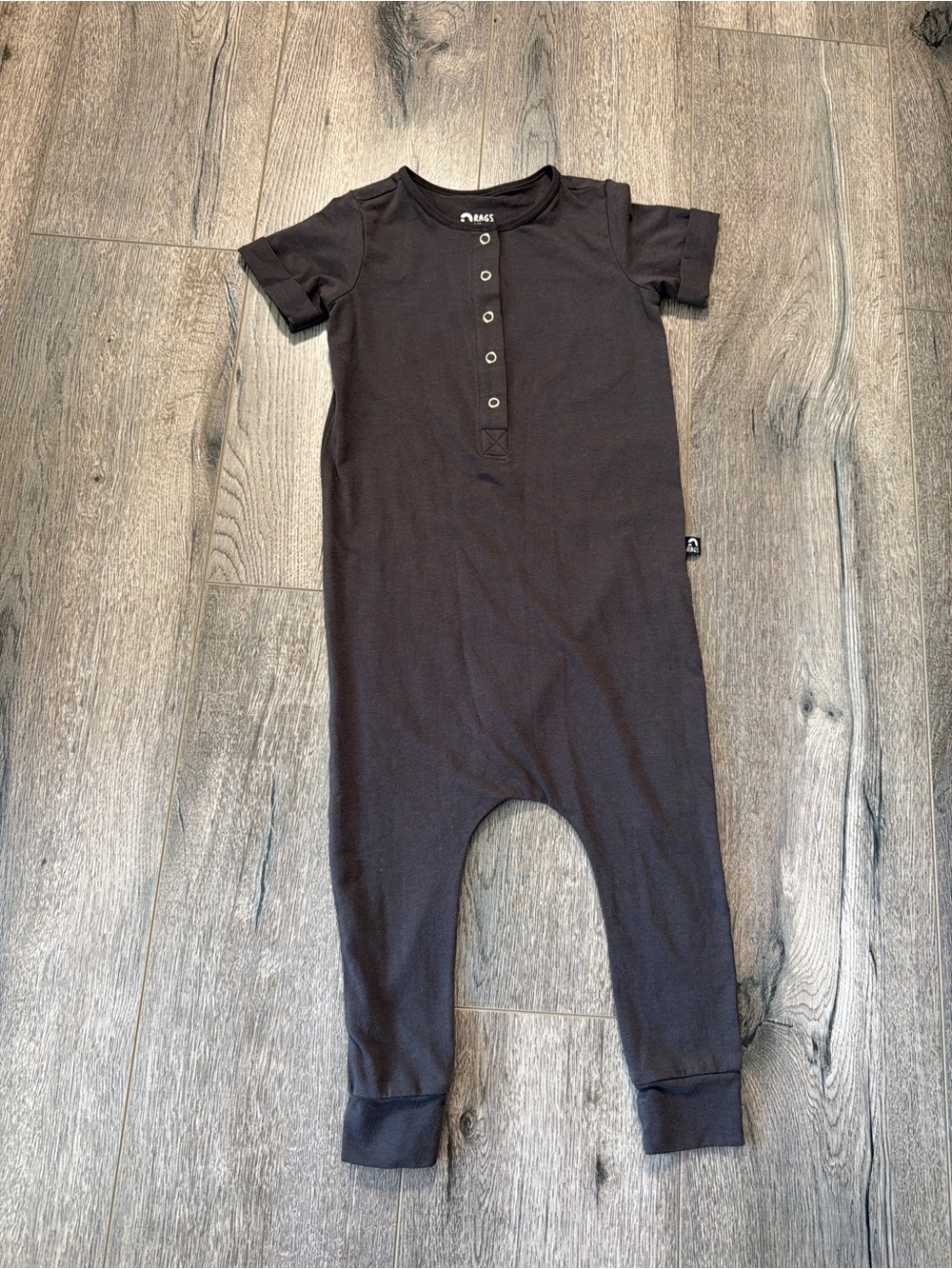 RAGS Black Short-Sleeve Snap Front One-Piece for Kids